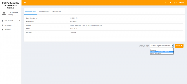 Gömrük Bəyannaməsi Rəqəmsal Ticarət Qovşağı vasitəsilə doldurulacaq