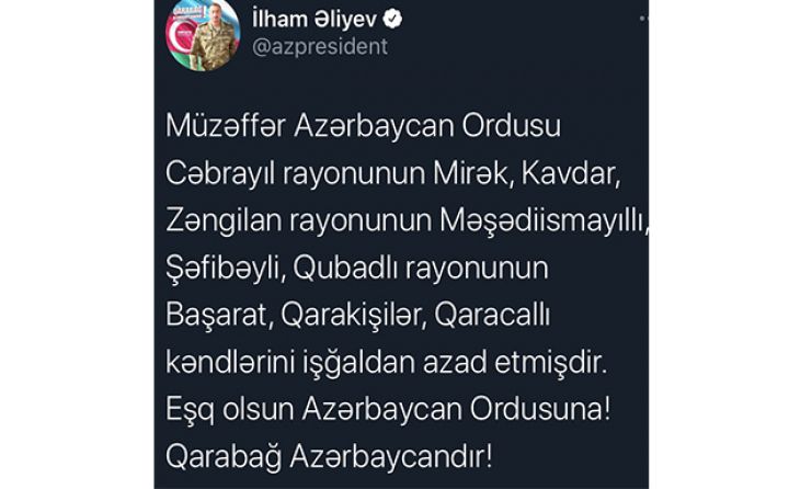 Prezident növbəti qələbələri açıqladı