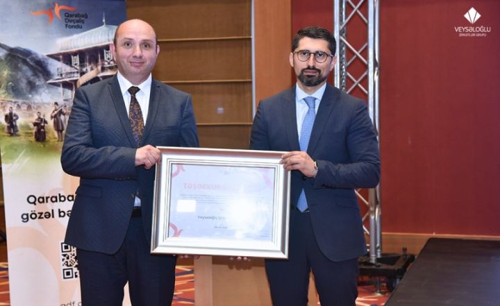 Veysəloğlu Şirkətlər Qrupu Qarabağın bərpası istiqamətində görülən işlərə dəstəyinə görə sertifikat aldı