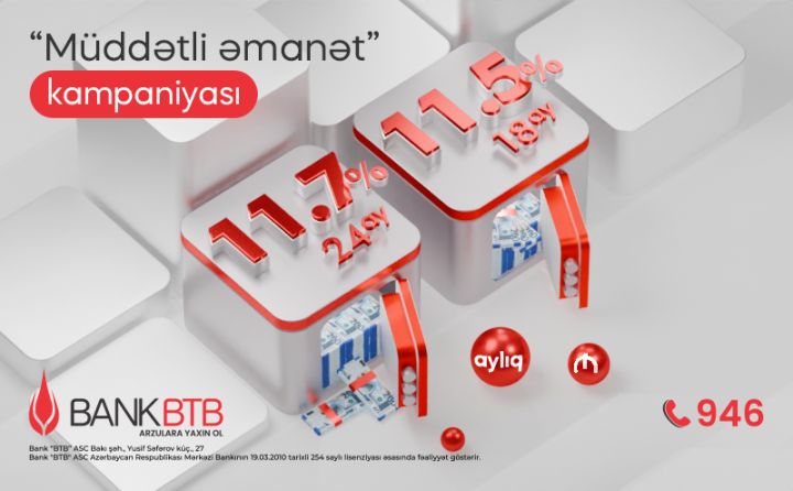 Bank “BTB”-də sərfəli şərtlərlə “Müddətli əmanət” kampaniyası