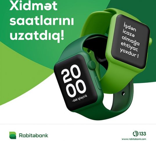 Rabitəbank filiallarında iş saatını uzatdı