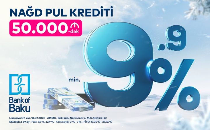 Bank of Baku faizləri endirdi:  min. 9.9%-lə 50.000 AZN-dək KREDİT!